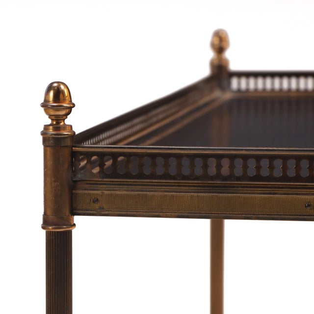 Maison Jansen French Leather and Brass Two-Tier Table in the Manner of Maison Jansen, C. 1950 For Sale - Image 4 of 8