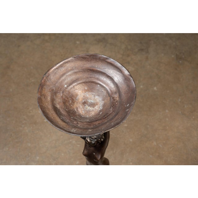 Metal Art Deco Bronzed Spelter Nude Woman Stranding Ashtray | Signed For Sale - Image 7 of 12
