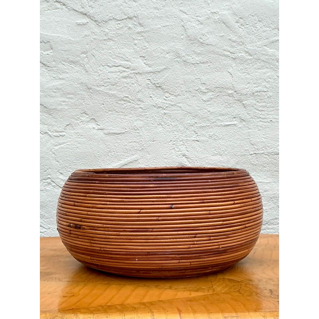 Vintage Boho Monumental Pencil Reed. Basket For Sale - Image 10 of 12