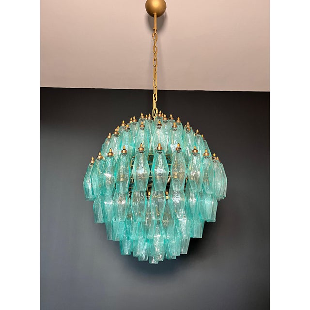 Spherical Murano Style Poliedri Chandelier, 140 Turquoise Poliedri For Sale - Image 9 of 12