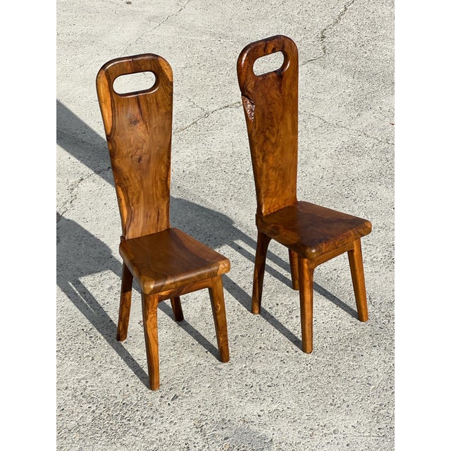 French Sculptural Olive Wood High-Back Chairs in the style of Alexandre Noll, 1960s, Set of 6 For Sale - Image 4 of 15