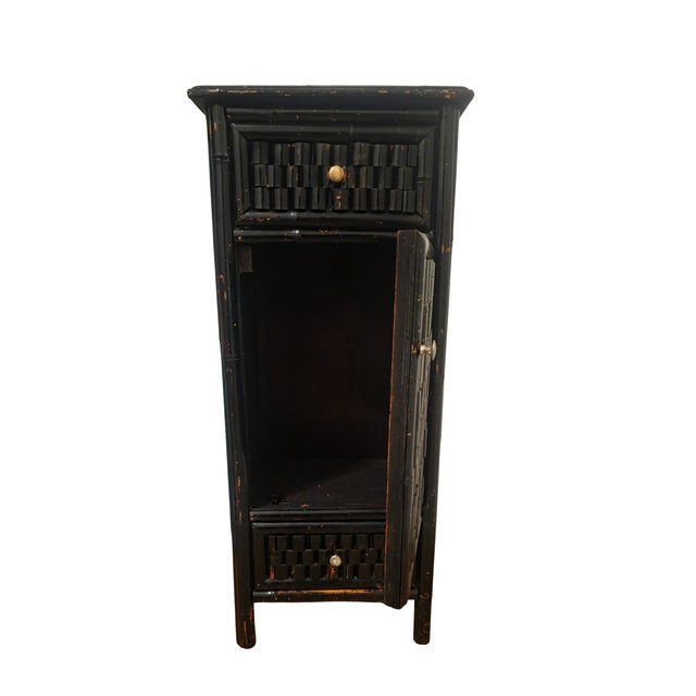 Contemporary 1990s Tall Japandi Split-Reed Tansu Chest | Japan Minimalism Bamboo Slat Vertical Cabinet – 1990s For Sale - Image 3 of 10