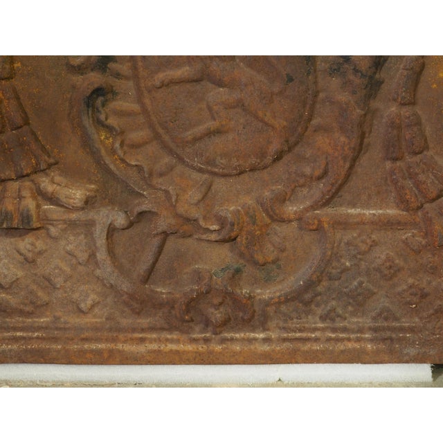 Large 19th Century French Cast Iron Fireback With Rampant Lion and Crown For Sale - Image 11 of 14