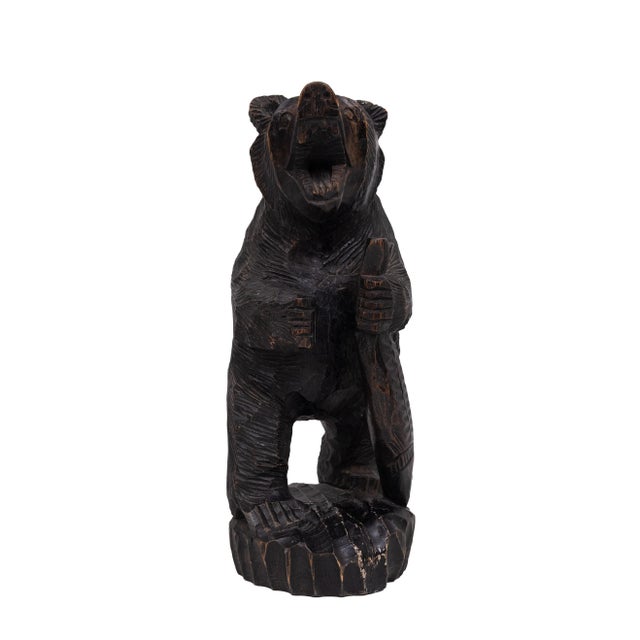 Vintage Japanese Wood Carving of Ainu Bear Holding Fish, Japan, 1950 For Sale - Image 4 of 11