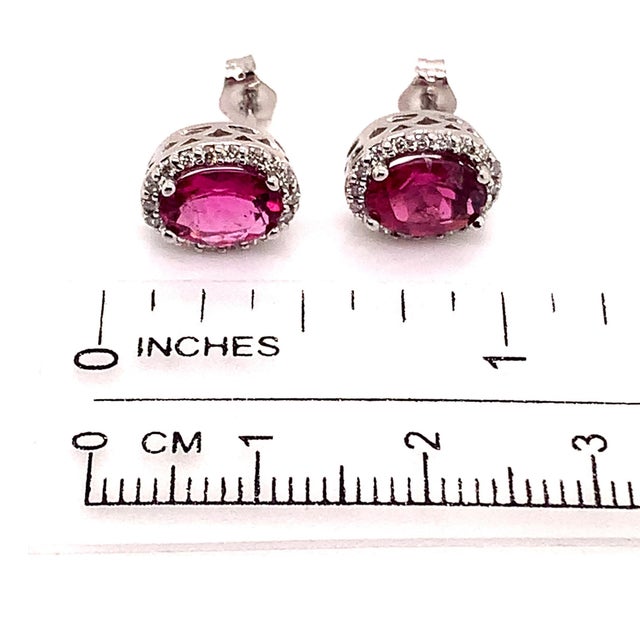Metal Tourmaline Diamond Stud Earrings 14k Gold 2.27 TCW Certified For Sale - Image 7 of 8