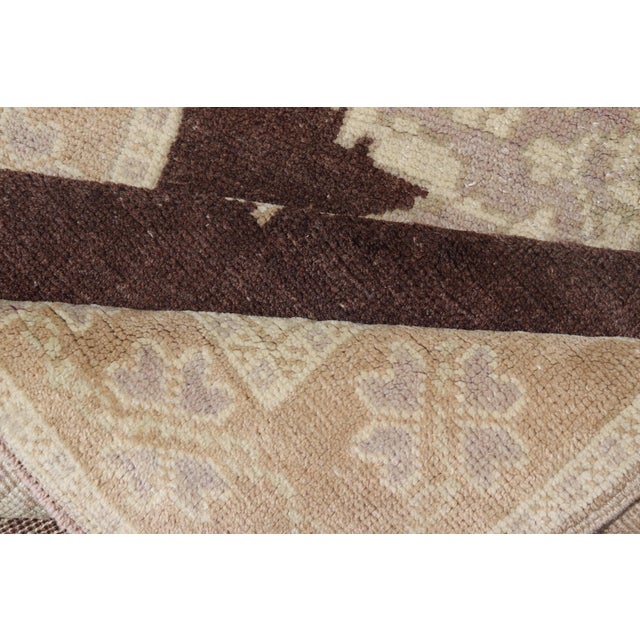 Mid 20th Century Brown Background Vintage Turkish Oushak Runner With Medallions in Cream & Ivory For Sale - Image 5 of 12