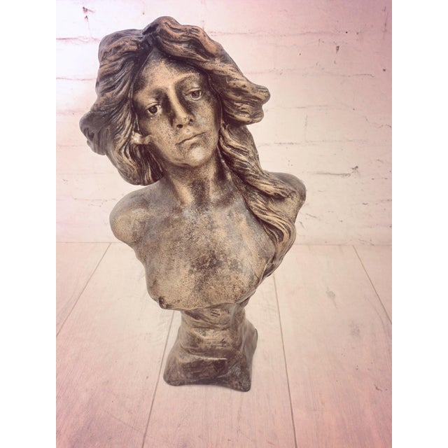 Vintage Art Nouveau Bust of Young Woman, 1960 For Sale - Image 4 of 17
