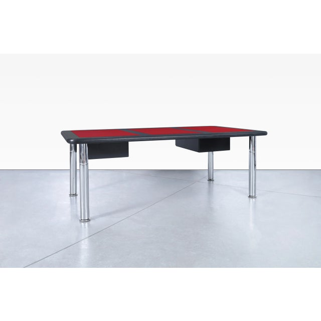 Ebony 1970s Monumental Ebony and Chrome Executive Desk For Sale - Image 8 of 12