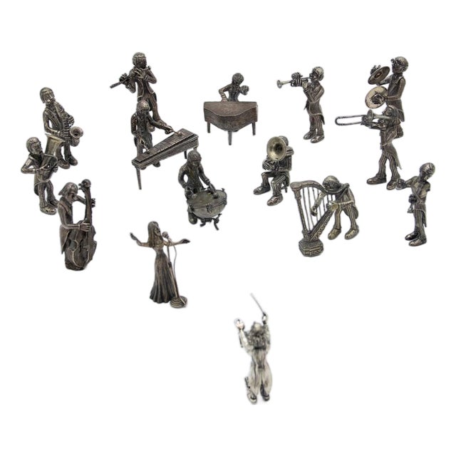 Musicians in Silver with Conductor, Set of 15 For Sale