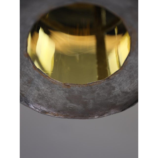 Antique Arts and Crafts Wrought Iron and Hand-Blown Amber Glass Pendant Lantern, 1890 For Sale - Image 3 of 11