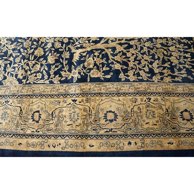 1920s Blue Navy Floral Traditional Antique Indian Lahore Rug 11'8" X 26'3" Hand Knotted Wool Carpet For Sale - Image 4 of 7