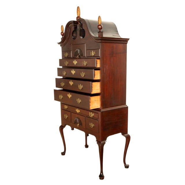 Late 18th Century Antique 18thC American Federal Queen Anne Mahogany Bonnet-Top Highboy Salem 1790 For Sale - Image 5 of 18