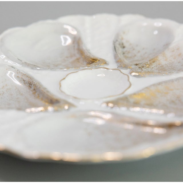 1900 - 1909 Antique French Gilt Silver Gray Porcelain Oyster Plate For Sale - Image 5 of 7