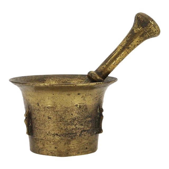 19th Century Portuguese Bronze Mortar With Pestle For Sale