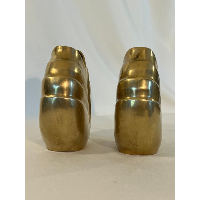 Art Deco Vintage Hollywood Regency Art Deco Style Polished Brass Vases - A Pair Inspired by Dolbi Cashier. For Sale - Image 3 of 13