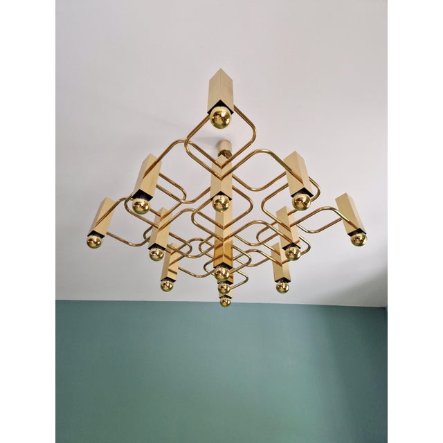 Mid-Century Modern Geometric Brass Chandelier by Gaetano Sciolari for Boulanger, 1970s For Sale - Image 3 of 18