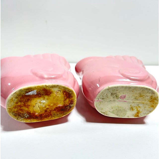 Ceramic Pair of Pink Art Deco Style Ceramic Vases – Fluted Nautilus Hollywood Regency Planters For Sale - Image 7 of 8