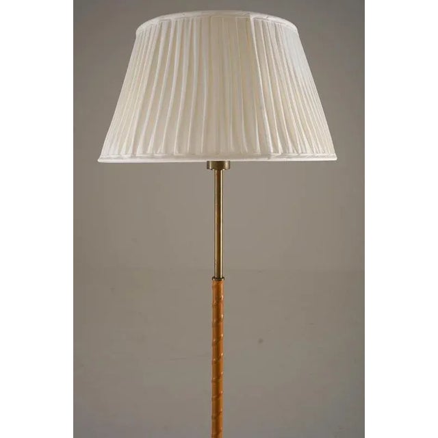 Swedish Brass and Leather Floor Lamp attributed to Böhlmarks, 1950s For Sale - Image 3 of 8
