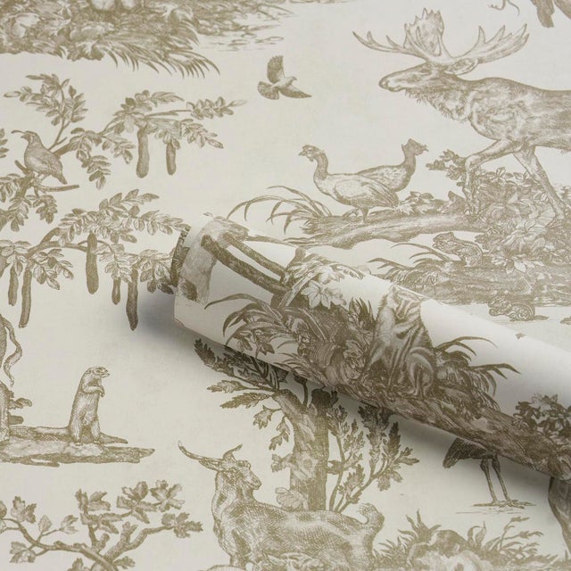 Schumacher Western Toile Wallpaper In Stone For Sale In New York - Image 6 of 7