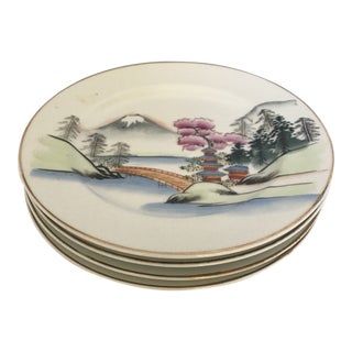 Vintage Japanese Porcelain Hand-Painted Dessert Plates - Set of 4 For Sale