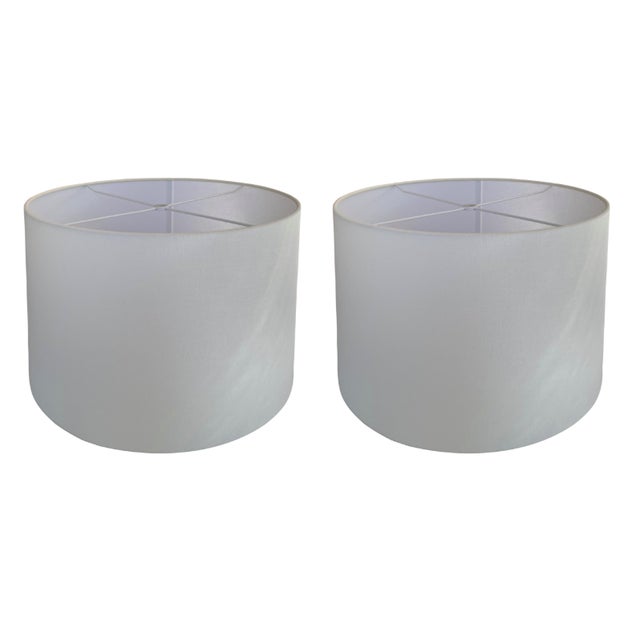 2010s White Drum Lamp Shades - a Pair For Sale - Image 5 of 5
