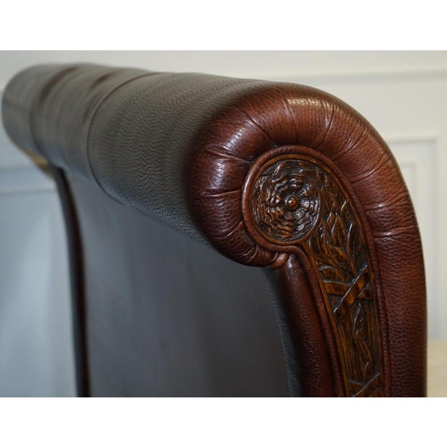 Bonaparte King Size Carved Wood Leather Bed For Sale - Image 4 of 18