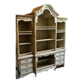 Habersham Grand European Style Distressed Cassic White Hutch, Attributed For Sale