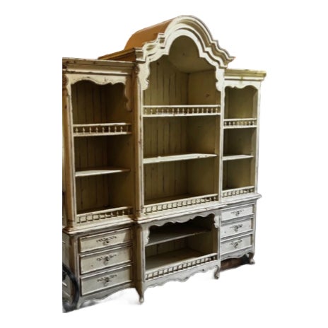 Habersham Grand European Style Distressed Cassic White Hutch, Attributed For Sale
