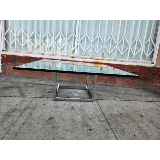Glass 1980's Modern Chrome and Glass Coffee Table For Sale - Image 7 of 9