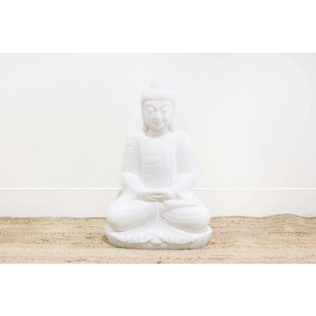 Traditional Large Carved Marble Praying Buddha Statue For Sale - Image 3 of 8