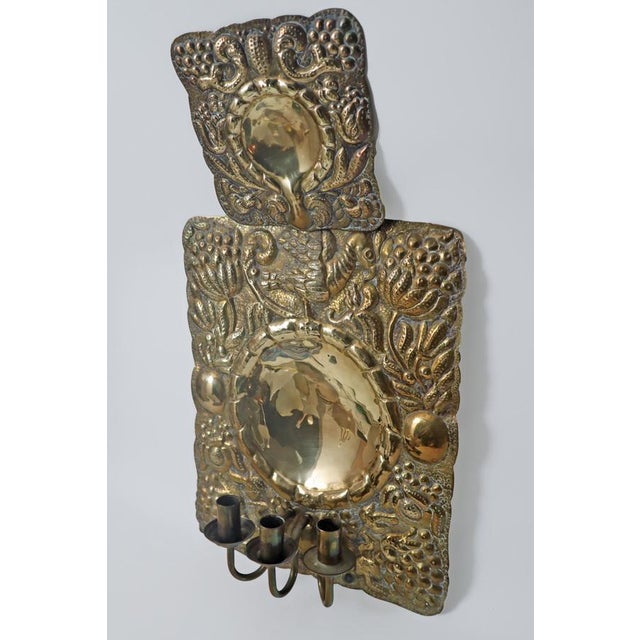 Baroque Baroque Brass with Bird Motif and Flora Wall Candleholder by Danzig, 1960 For Sale - Image 3 of 10