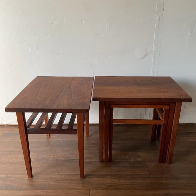 Wood Mid 20th Century Danish Modern Set (4) Solid Teak Nesting Tables & End Table For Sale - Image 7 of 7