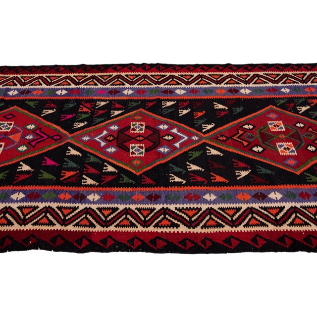 1950s Vintage Kilim Handmade Flatweave Multicolor Geometric Wool Runner 5' 2'' X 12' 11'' For Sale - Image 5 of 11