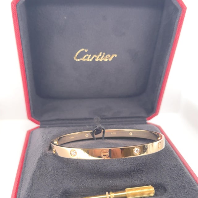 Cartier 18ct Yellow Gold Love Diamond Bracelet Classic Model 0.42ct For Sale - Image 9 of 12
