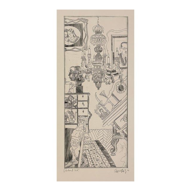 1968 Gyarfas Gabor Modern Interior Etching For Sale