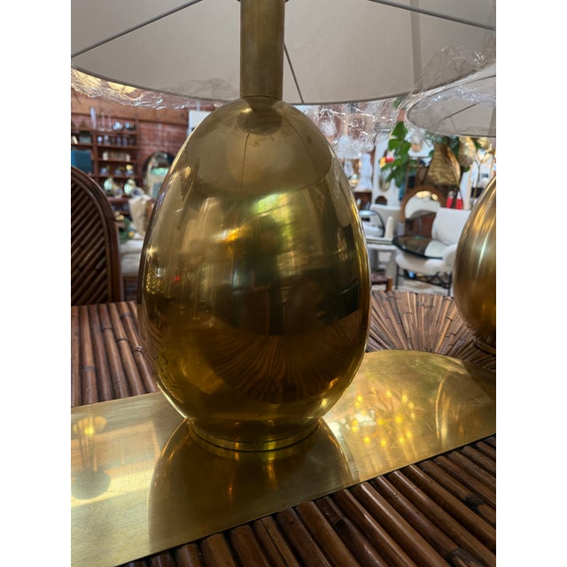 Metal 1970s Brass Table Lamps With Cream Fabric Shades - a Pair For Sale - Image 7 of 9