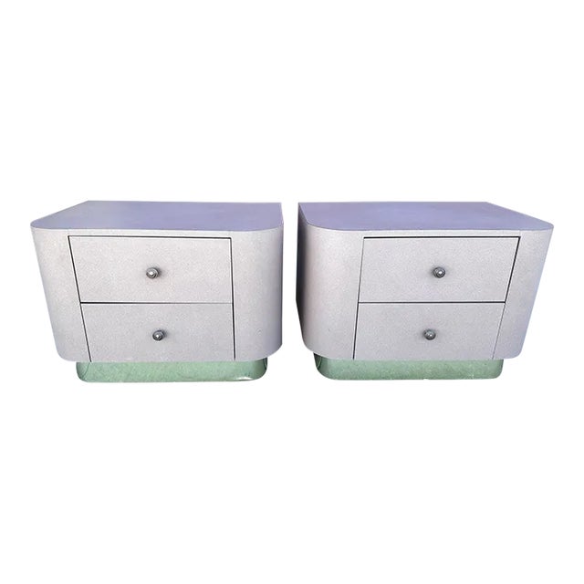 Vintage Postmodern Waterfall Front Mauve/Brass 2 Drawer Nightstands-a Pair For Sale