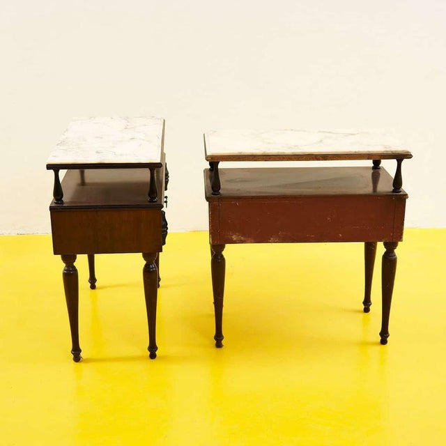 Brown Wooden Bedside Tables with Marble Top, 1950s, Set of 2 For Sale - Image 8 of 10