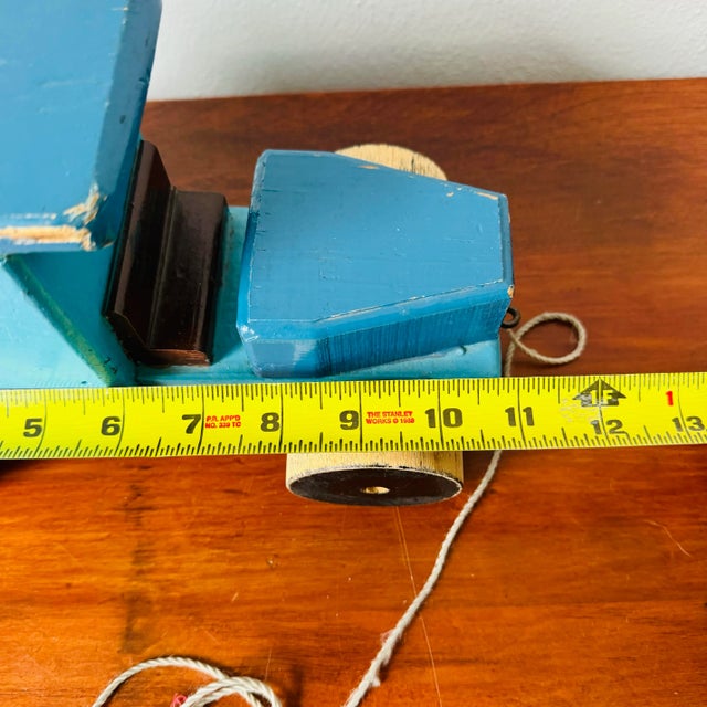 Vintage Blue Primative Wood Milk Truck Pull Toy For Sale - Image 10 of 12