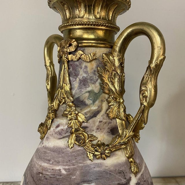 Pair 19th Century French Louis XVI Marble & Bronze d'Or Cassolettes For Sale - Image 12 of 13