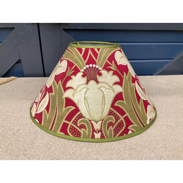 Mary Jane McCarty Designs Antique French Green and Red Printed Fabric Lampshade For Sale - Image 4 of 4