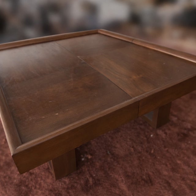 Christian Liaigre Custom Walnut Solid Wood Coffee Table With Sliding Top & Hidden Storage For Sale - Image 4 of 5