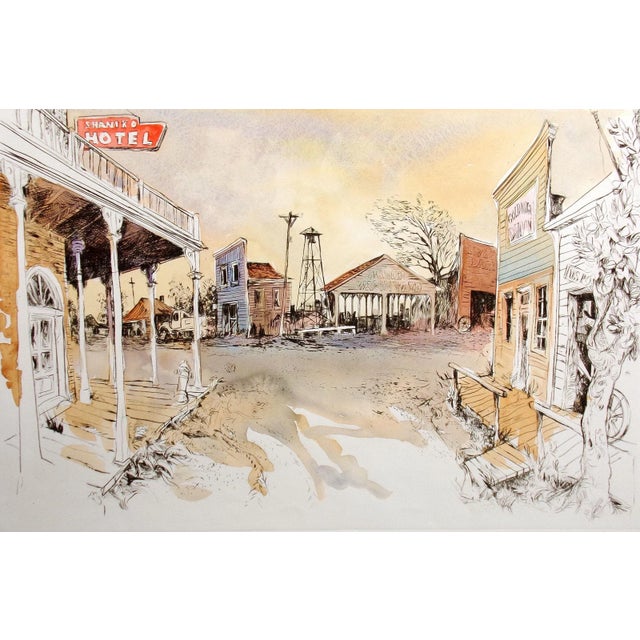 Impressionist William Papas "Ghost Town - Shaniko, Oregon" Hand Colored Fine Art Etching For Sale - Image 3 of 6