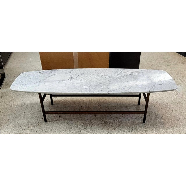 Metal 1980s White Marble Surfboard Style With Metal Base Coffee Table For Sale - Image 7 of 7