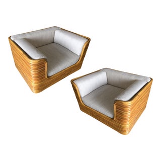 Restored Vintage Full Stacked Rattan Lowboy Lounge Chair - a Pair For Sale