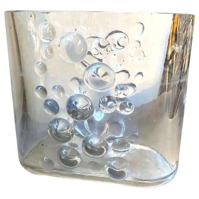 1970s Space Age Transparent Glass Italian Oval Bubble Vase For Sale - Image 12 of 12