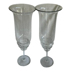 1990s Clear Glass Candleholders With Chimney Set of 2