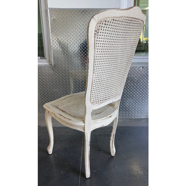 Vintage Italian Louis XV Style Double Cane Dining Chairs, Set of 4, Distressed White Finish For Sale - Image 10 of 13