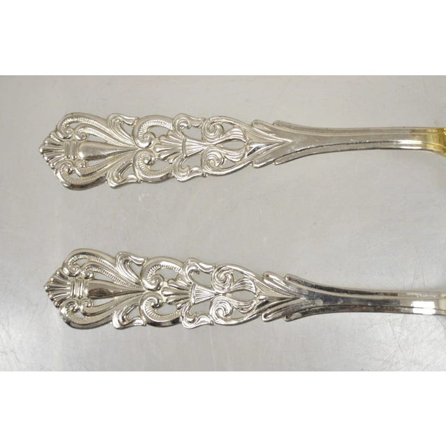 Vintage Italian Baroque Style Epns Silver & Gold Plated Serving Spoon and Fork Set For Sale - Image 4 of 10
