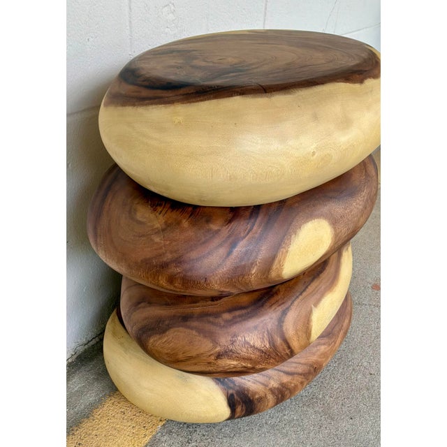 Organic Modern Style Solid Suar Wood Accent Table For Sale - Image 4 of 4